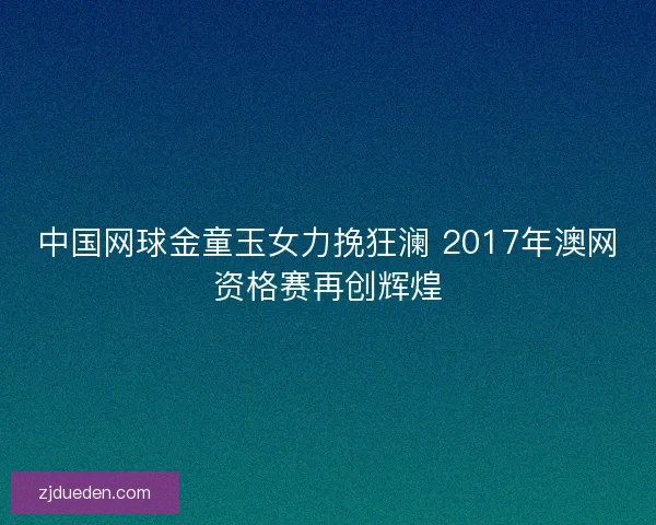 中国网球金童玉女力挽狂澜 2017年澳网资格赛再创辉煌